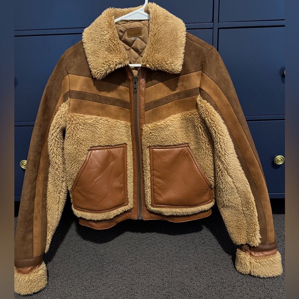MOTHER Brown Shearling Bomber Jacket